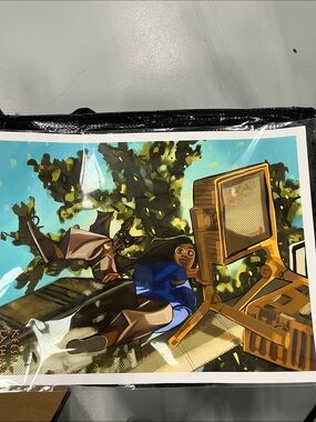 Art Print Featuring Colorful Gaming Scene in Blue and Tan